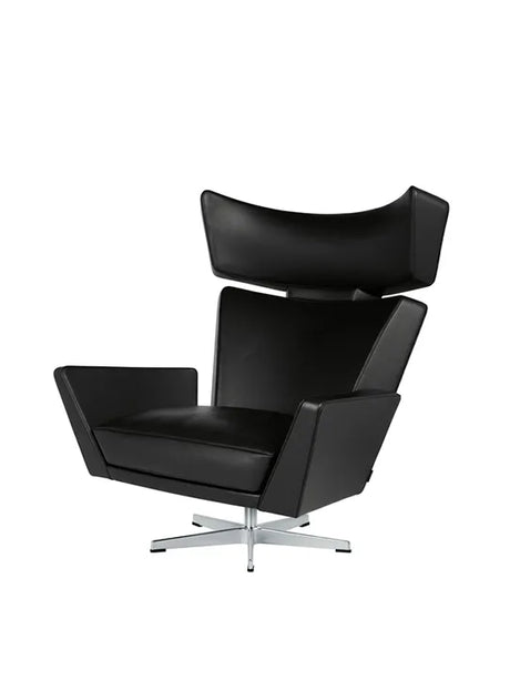 Oksen Lænestol af Arne Jacobsen - Aura læder (sort) / Base i børstet aluminium - Jacobsen Plus