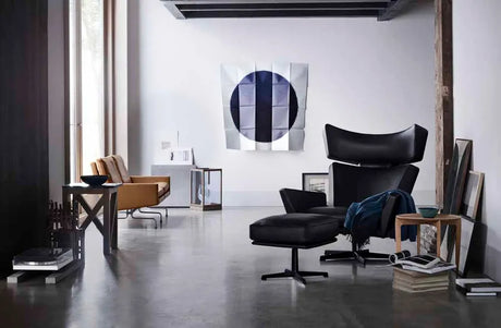 Oksen Lænestol af Arne Jacobsen - Aura læder (sort) / Base i børstet aluminium - Jacobsen Plus