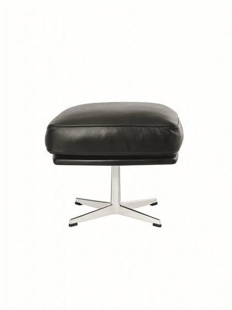 Oksen Fodskammel af Arne Jacobsen - Aura læder (sort) / Base i børstet aluminium - Jacobsen Plus