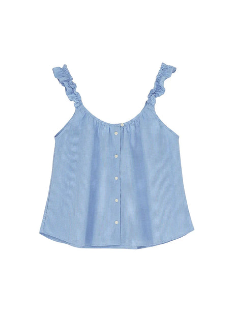 Frill Top, check mix blue fra Aiayu - M - Jacobsen Plus