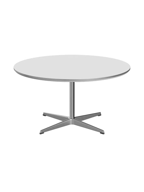 Piet Hein A223 Sofabord, Ø90 cm fra Fritz Hansen - Hvid laminat m. alukant - Jacobsen Plus