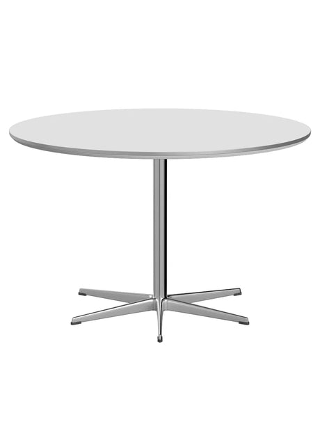 Piet Hein A825 Spisebord, Ø120 cm fra Fritz Hansen - Hvid laminat m. alukant - Jacobsen Plus