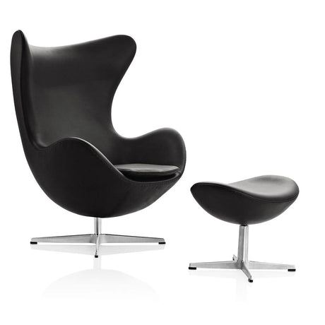 Ægget, Sort Essential læder, med returdrej inkl. skammel af Arne Jacobsen - 1 - Jacobsen Plus