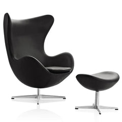 Ægget, Sort Grace læder, uden returdrej inkl. skammel af Arne Jacobsen