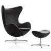 Ægget, Sort Aura læder, med returdrej inkl. skammel af Arne Jacobsen