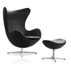 Ægget, Sort Grace læder, med returdrej inkl. skammel af Arne Jacobsen