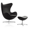 Ægget, Sort Essensial læder, uden returdrej inkl. skammel af Arne Jacobsen