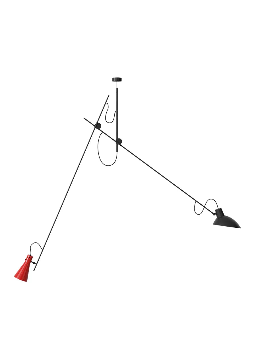 VV Cinquanta Suspension Lampe fra Astep - Sort stel med sort og rød skærm - Jacobsen Plus