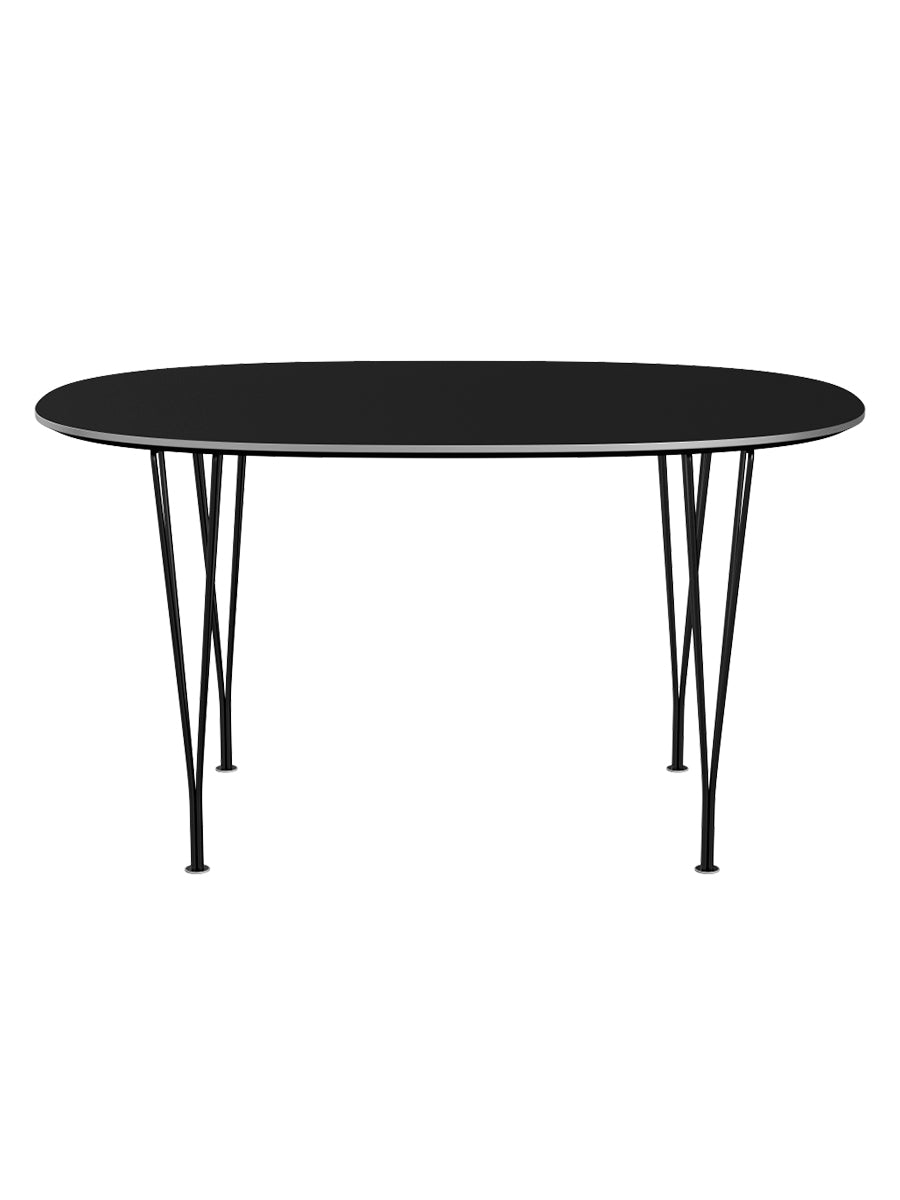 Piet Hein B611 Superellipse spisebord, 135 x 90 cm fra Fritz Hansen - Sort laminat m. alukant - Sort stel - Jacobsen Plus