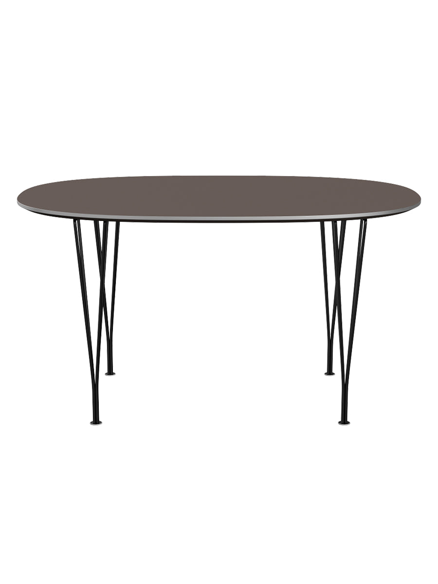 Piet Hein B611 Superellipse spisebord, 135 x 90 cm fra Fritz Hansen - Grå laminat m. alukant - Sort stel - Jacobsen Plus