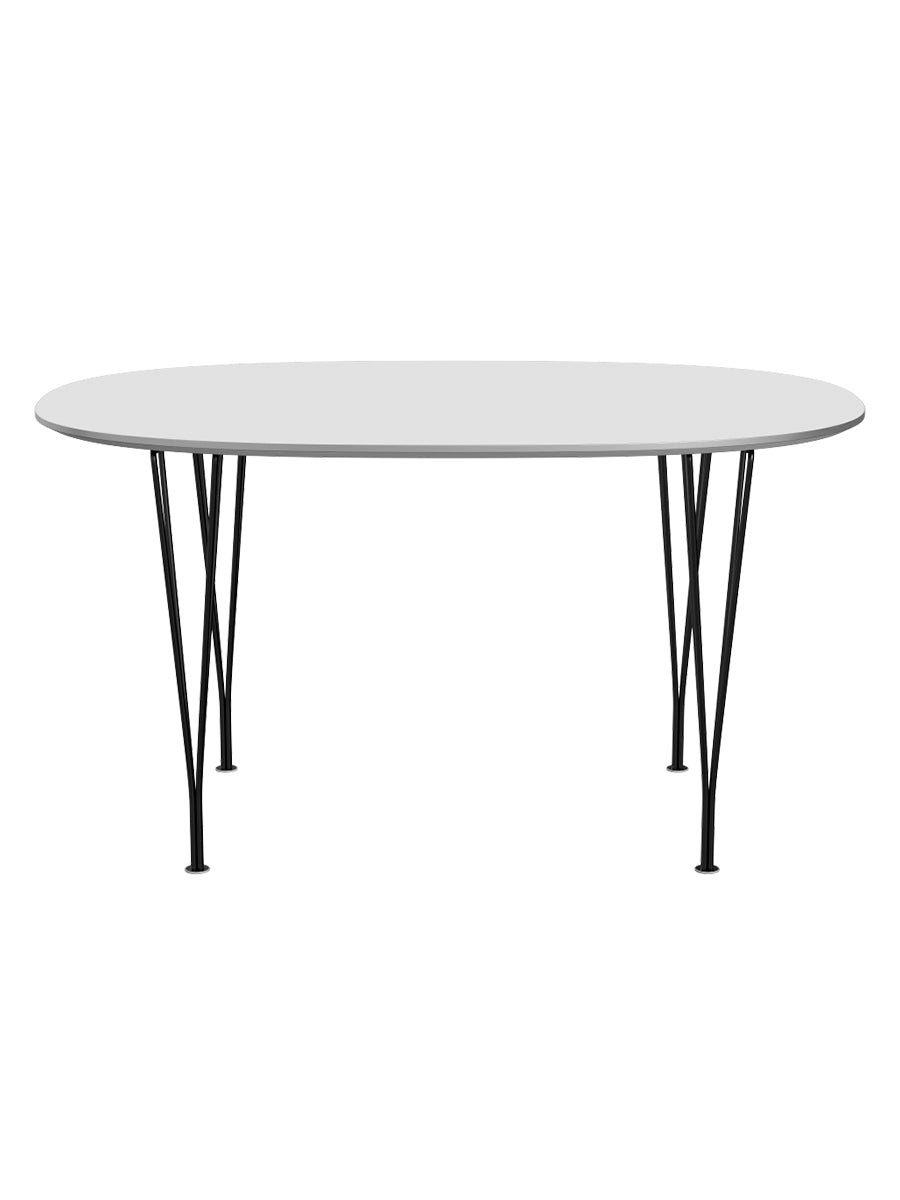 Piet Hein B611 Superellipse spisebord, 135 x 90 cm fra Fritz Hansen - Hvid laminat m. alukant - Sort stel - Jacobsen Plus