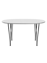 Piet Hein B611 Superellipse spisebord, 135 x 90 cm fra Fritz Hansen - Hvid laminat m. alukant - Sort stel - Jacobsen Plus