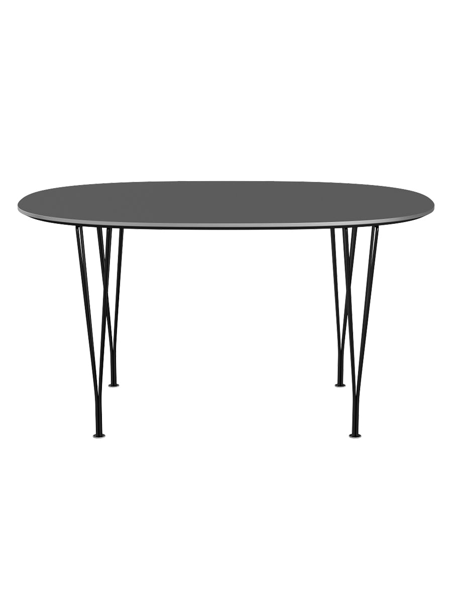 Piet Hein B611 Superellipse spisebord, 135 x 90 cm fra Fritz Hansen - Grey Bromo m. alukant - Sort stel - Jacobsen Plus