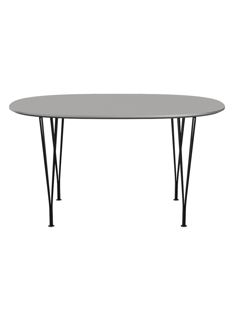 Piet Hein B611 Superellipse spisebord, 135 x 90 cm fra Fritz Hansen - Grey Efeso m. alukant - Sort stel - Jacobsen Plus
