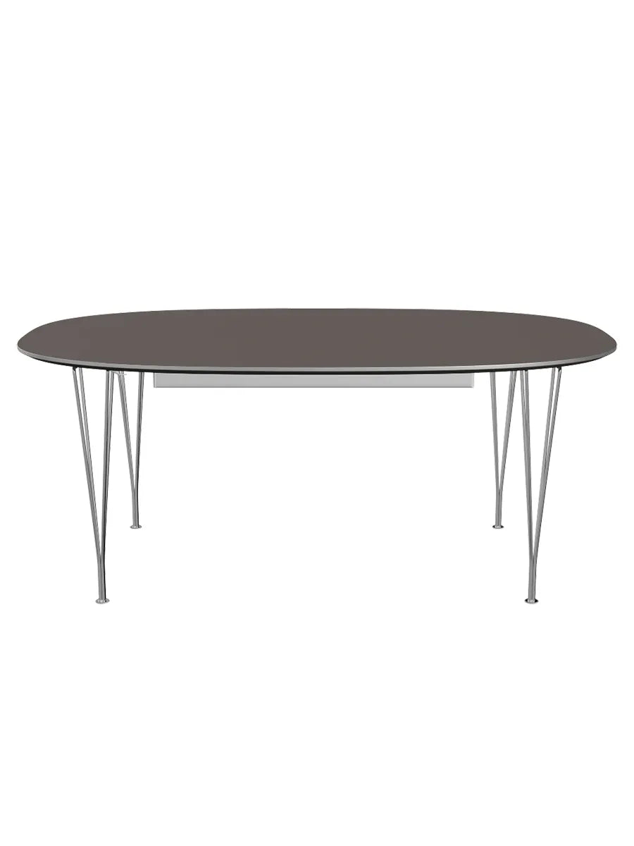 Piet Hein B619 Udtræksbord, 180/300 x 120 cm fra Fritz Hansen - Grå laminat m. alukant / Forkromet stål - Jacobsen Plus
