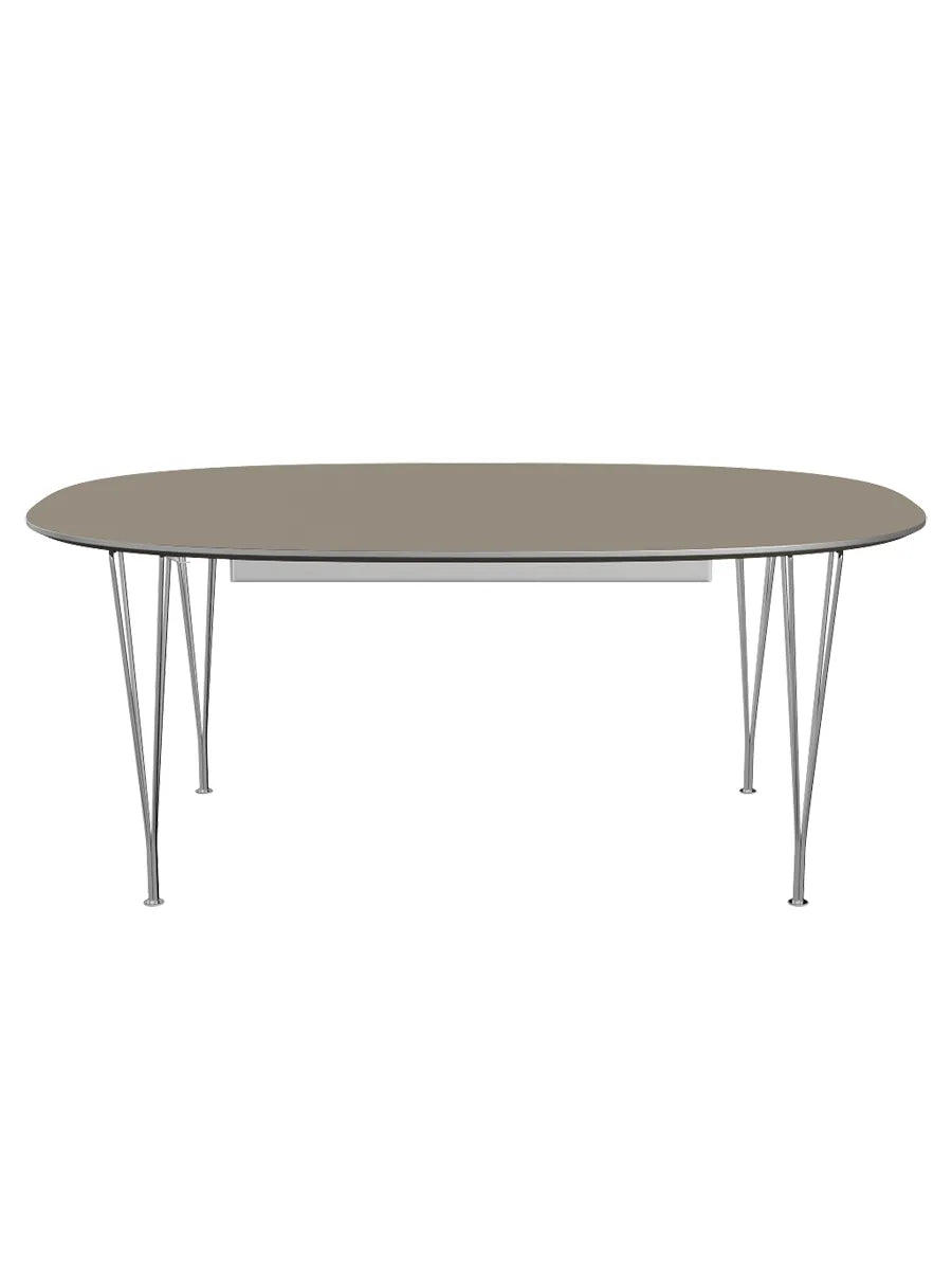 Piet Hein B619 Udtræksbord, 180/300 x 120 cm fra Fritz Hansen - Brown Ottawa m. alukant (specialfarve) / Forkromet stål - Jacobsen Plus