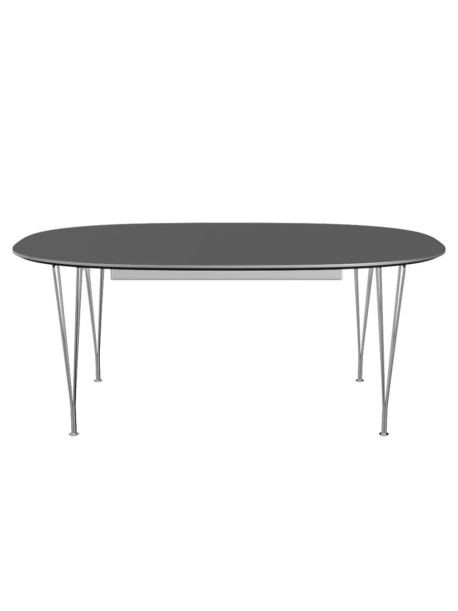 Piet Hein B619 Udtræksbord, 180/300 x 120 cm fra Fritz Hansen - Grey Bromo m. alukant (specialfarve) / Forkromet stål - Jacobsen Plus