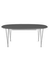 Piet Hein B619 Udtræksbord, 180/300 x 120 cm fra Fritz Hansen - Grey Bromo m. alukant (specialfarve) / Forkromet stål - Jacobsen Plus