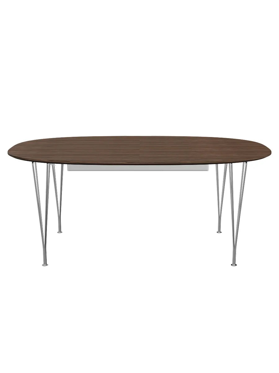 Piet Hein B619 Udtræksbord, 180/300 x 120 cm fra Fritz Hansen - Valnød finér m. finérkant / Forkromet stål - Jacobsen Plus
