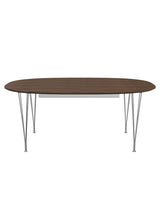 Piet Hein B619 Udtræksbord, 180/300 x 120 cm fra Fritz Hansen - Valnød finér m. finérkant / Forkromet stål - Jacobsen Plus