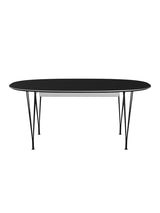 Piet Hein B620 Superellipse udtræksbord, 170/270 x 100 cm fra Fritz Hansen - Sort laminat m. alukant - Sort stel - Jacobsen Plus