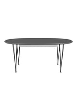 Piet Hein B620 Superellipse udtræksbord, 170/270 x 100 cm fra Fritz Hansen - Grey Bromo m. alukant - Sort stel - Jacobsen Plus