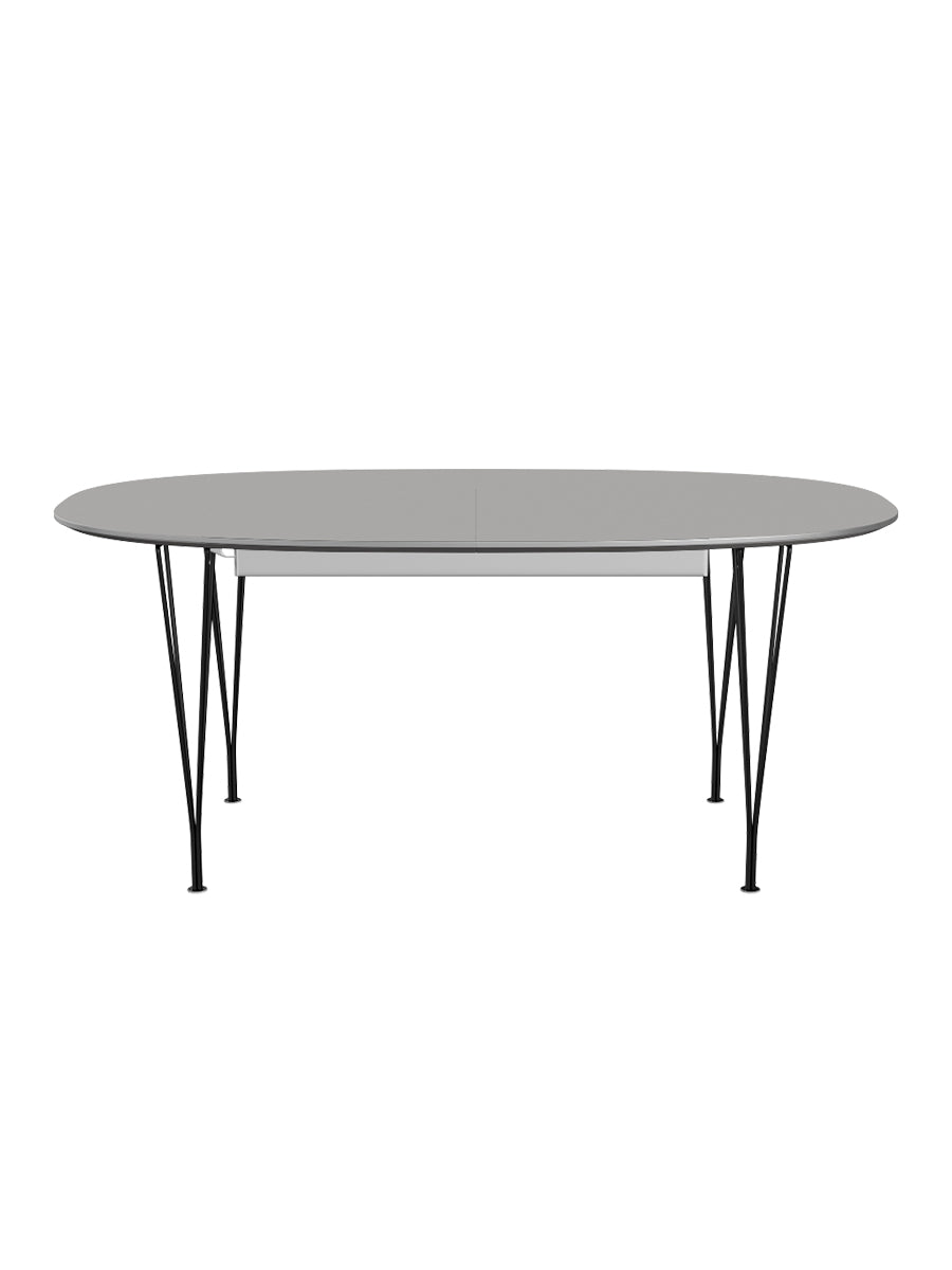 Piet Hein B620 Superellipse udtræksbord, 170/270 x 100 cm fra Fritz Hansen - Grey Efeso m. alukant - Sort stel - Jacobsen Plus