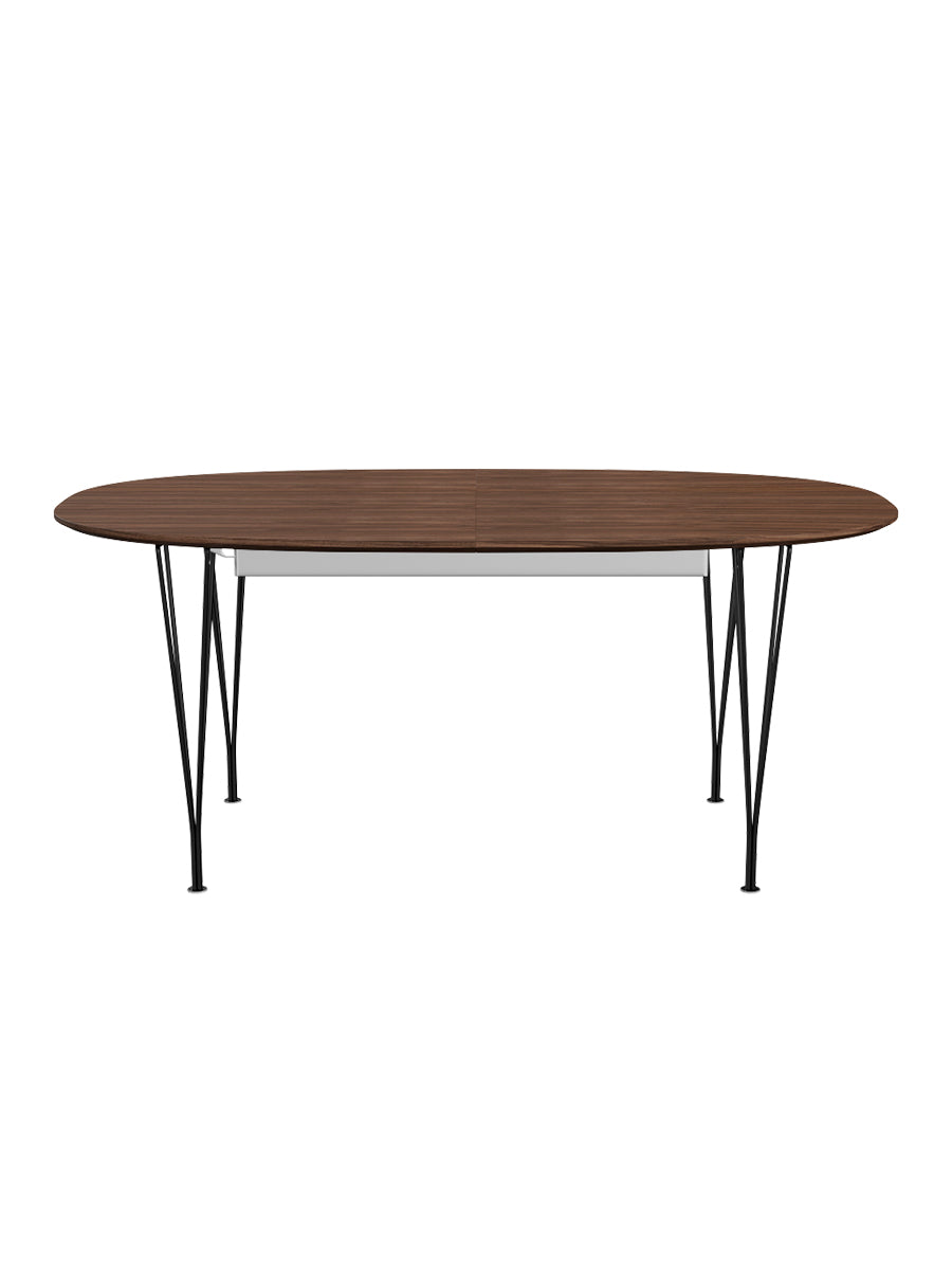 Piet Hein B620 Superellipse udtræksbord, 170/270 x 100 cm fra Fritz Hansen - Valnød finér m. finérkant - Sort stel - Jacobsen Plus