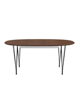 Piet Hein B620 Superellipse udtræksbord, 170/270 x 100 cm fra Fritz Hansen - Valnød finér m. finérkant - Sort stel - Jacobsen Plus