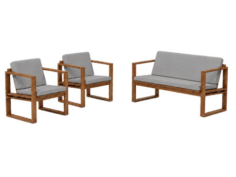 Bodil Kjær udendørs loungesæt i olieret teak med 1 bænk og 2 loungestole inkl. grå hynder fra Carl Hansen & Søn - 1 - Jacobsen Plus
