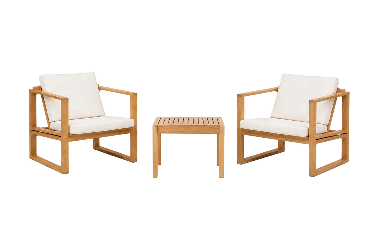 Bodil Kjær udendørs loungesæt i teak med 1 sidebord og 2 loungestole inkl. hynder fra Carl Hansen & Søn - 1 - Jacobsen Plus