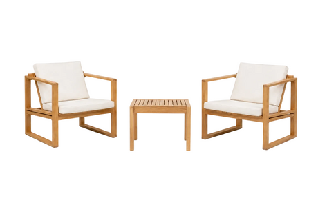 Bodil Kjær udendørs loungesæt i teak med 1 sidebord og 2 loungestole inkl. hynder fra Carl Hansen & Søn - 1 - Jacobsen Plus
