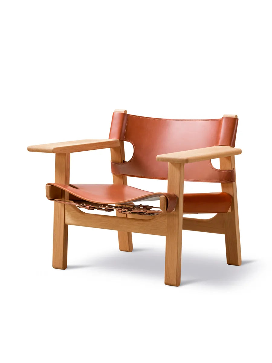 Den Spanske Stol i cognac læder, eg olie af Børge Mogensen