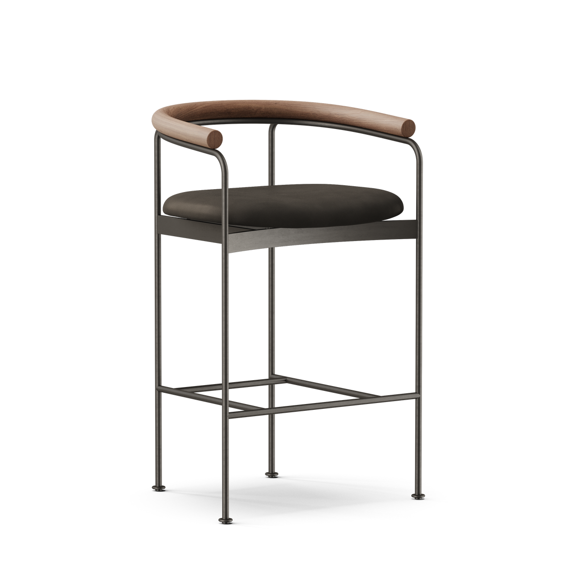 DK3 Baia Counter Stool - Black Leather / Black Steel / Walnut - Jacobsen Plus