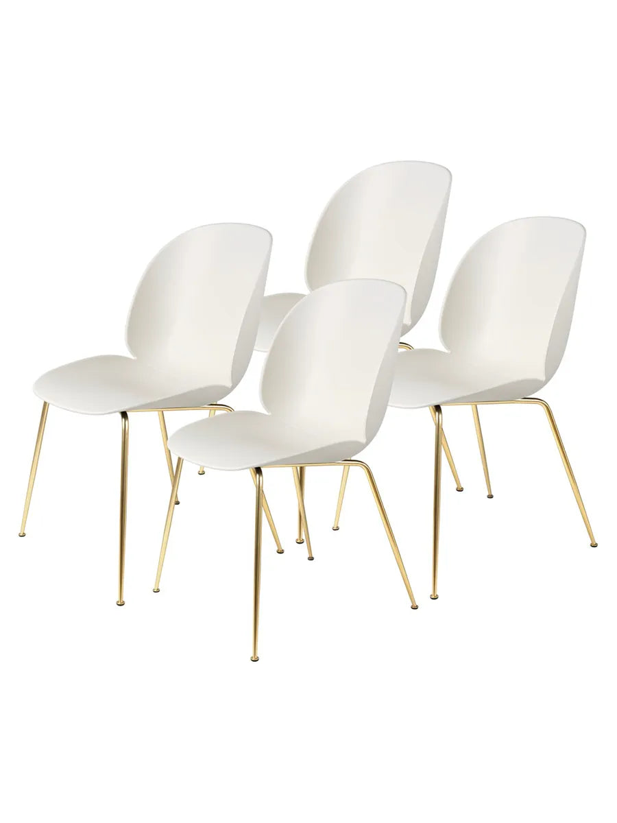 Beetle Chair, conic base 4 stk. fra GUBI - Alabaster White / Brass Semi Matt base - Jacobsen Plus