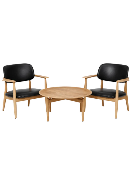 Stellar Works 2 stk. Slow loungestole i eg og sort læder, inkl. sofabord i eg - 1 - Jacobsen Plus