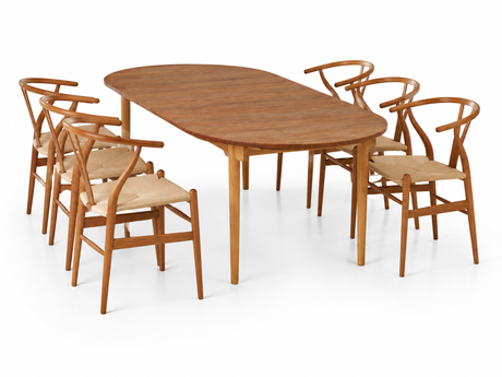 Hans J. Wegner spisebordssæt, 1 x Special Edition CH338 spisebord i Teak/Eg mix, 6 x Y-stole CH24 i Teak fra Carl Hansen & Søn - Jacobsen Plus