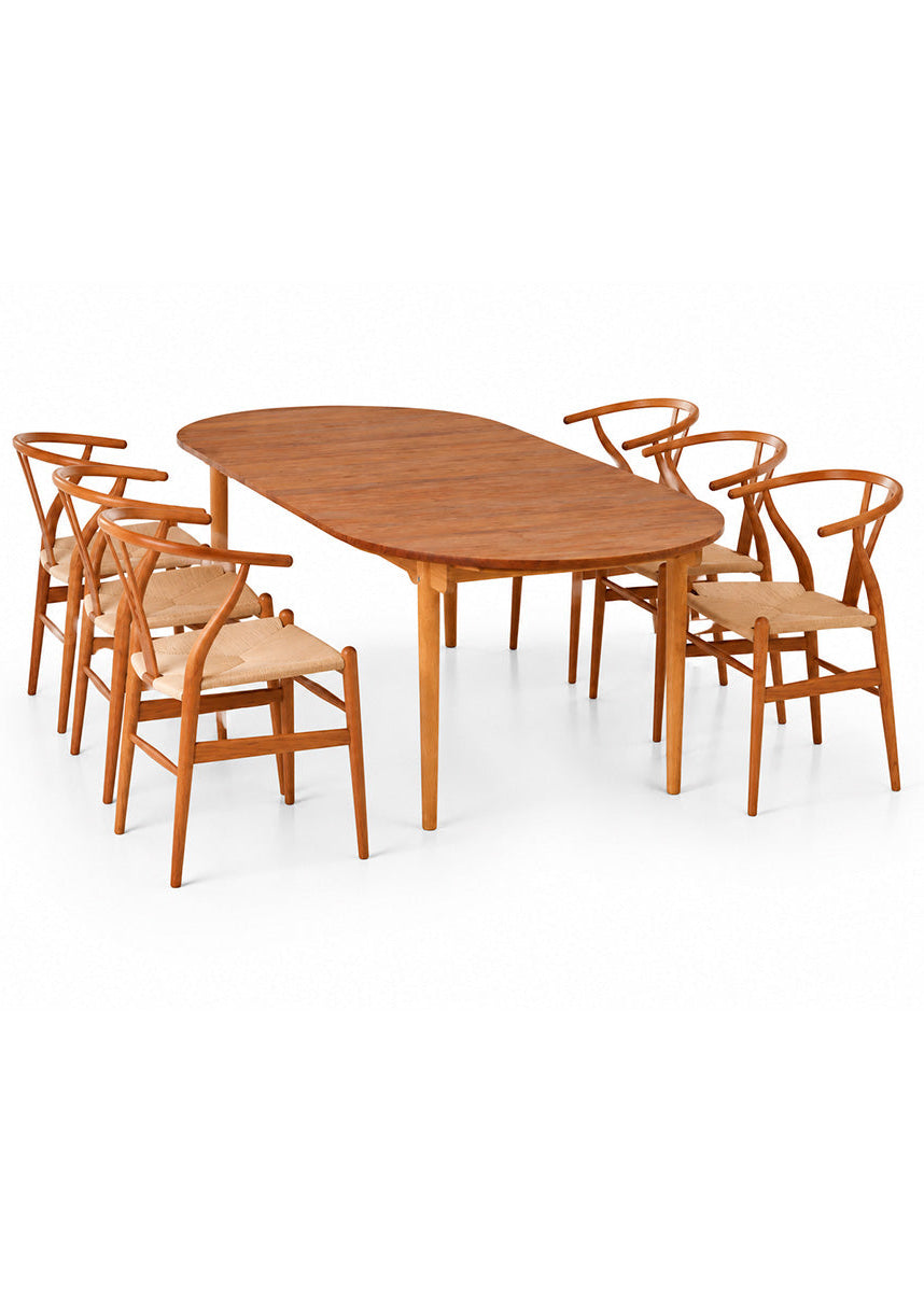 Hans J. Wegner spisebordssæt, 1 x Special Edition CH338 spisebord i Teak/Eg mix, 6 x Y-stole CH24 i Teak fra Carl Hansen & Søn - 1 - Jacobsen Plus