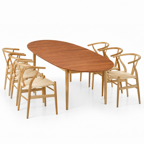 Hans J. Wegner spisebordssæt, 1 x Special Edition CH338 spisebord i Teak/Eg mix, 6 x Y-stole CH24 i eg olie fra Carl Hansen & Søn - Jacobsen Plus