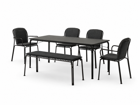 Thorvald havemøbelsæt i Warm Black med 1 bord, 4 stole og 1 bænk inkl. hynder fra &Tradition - 1 - Jacobsen Plus