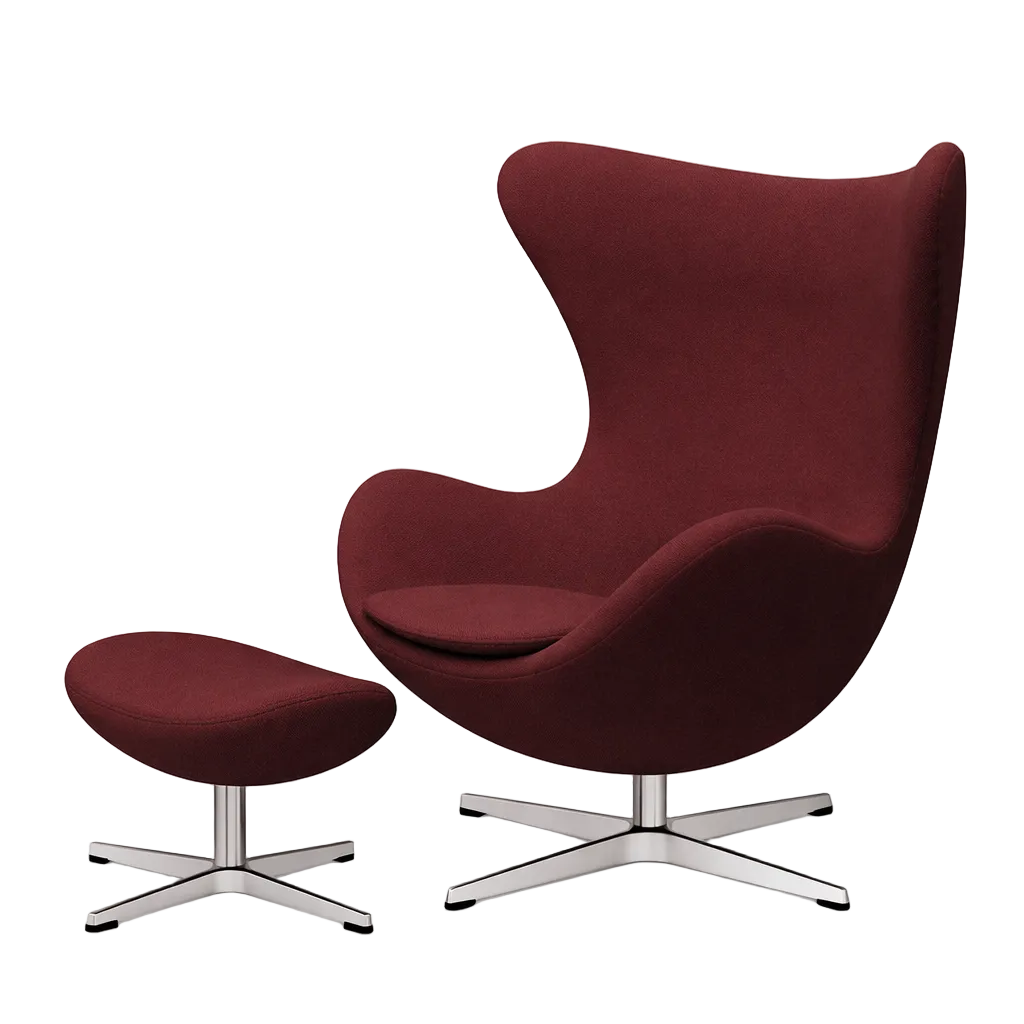 Ægget, Christianshavn stof, drejelig inkl. skammel af Arne Jacobsen - Rød uni 1140 - Jacobsen Plus