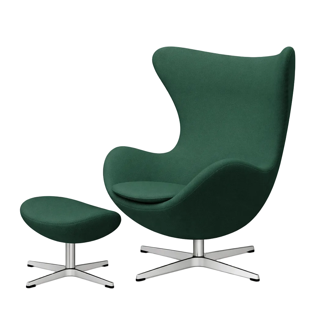 Ægget, Christianshavn stof, drejelig inkl. skammel af Arne Jacobsen - Mørk grøn uni 1160 - Jacobsen Plus