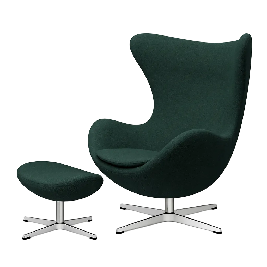 Ægget, Christianshavn stof, drejelig inkl. skammel af Arne Jacobsen - Mørk grøn 1161 - Jacobsen Plus
