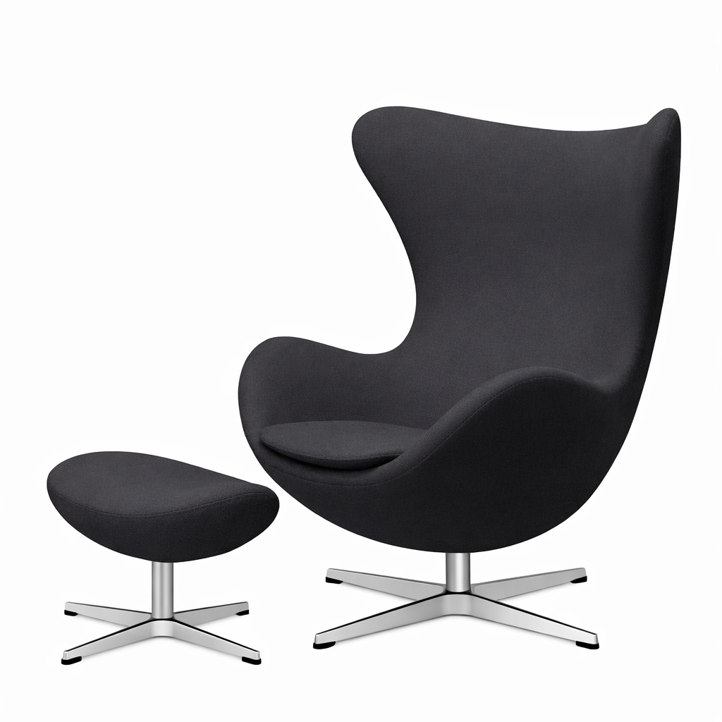 Ægget, Christianshavn stof, drejelig inkl. skammel af Arne Jacobsen - Grå uni 1172 - Jacobsen Plus