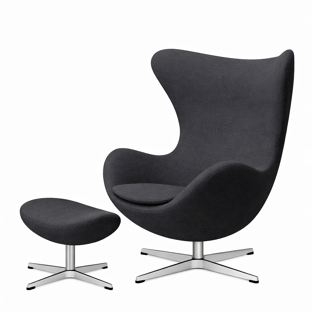 Ægget, Christianshavn stof, drejelig inkl. skammel af Arne Jacobsen - 1 - Jacobsen Plus