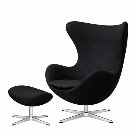 Ægget, Christianshavn stof, drejelig inkl. skammel af Arne Jacobsen - Sort uni 1175 - Jacobsen Plus