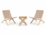 Udendørs loungesæt i teak med 1 BM5868 sidebord og 2 Cuba Outdoor stole i Sesame fra Carl Hansen & Søn - 1 - Jacobsen Plus