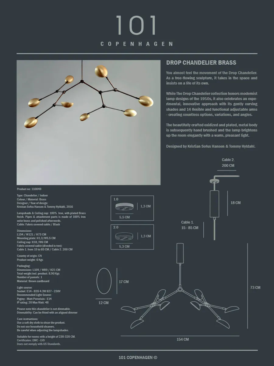 Drop Chandelier, brass fra 101 Copenhagen