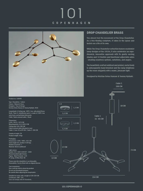 Drop Chandelier, brass fra 101 Copenhagen - 4 - Jacobsen Plus