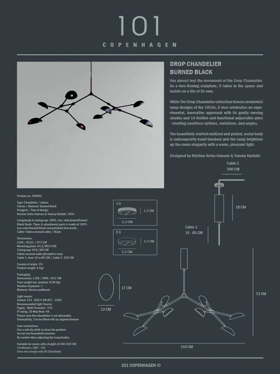 Drop Chandelier, burned black fra 101 Copenhagen